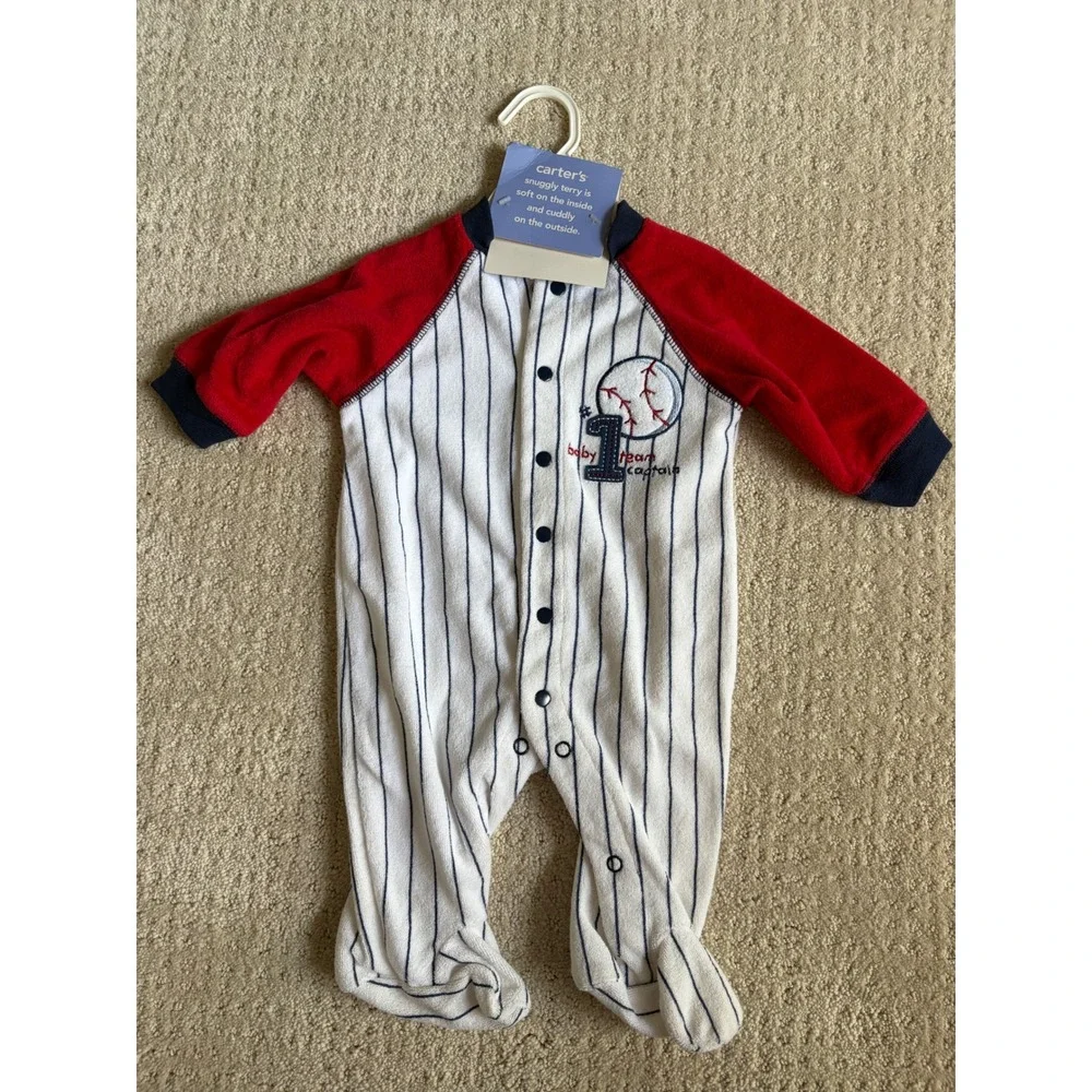 Carters Baby Boys Baseball Sleep and Play Pinstripe Footed Pajama Red White 3M
